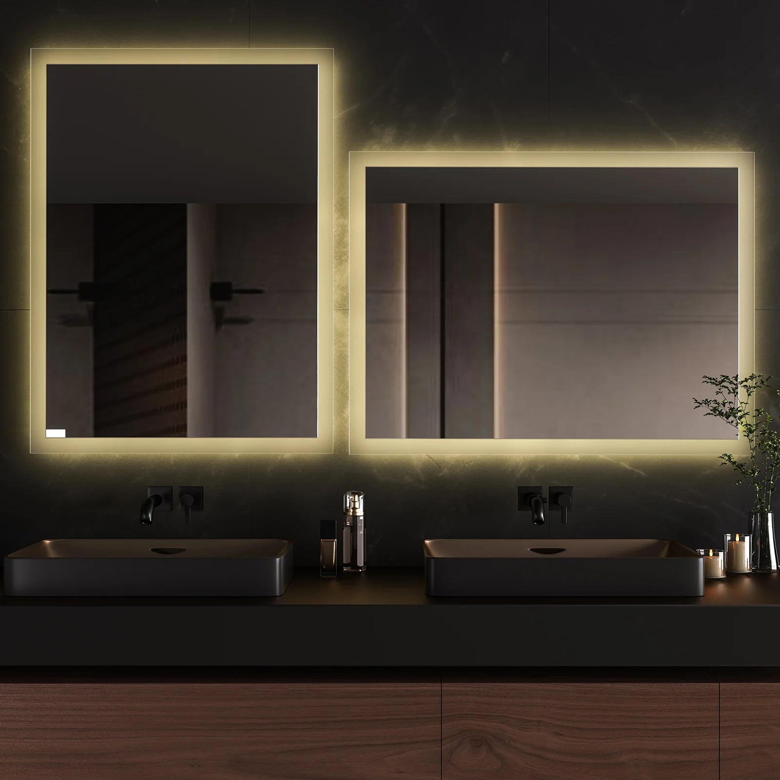 Bathroom Mirror with 3000K Warm White Light and Wall Switch, 80x60cm