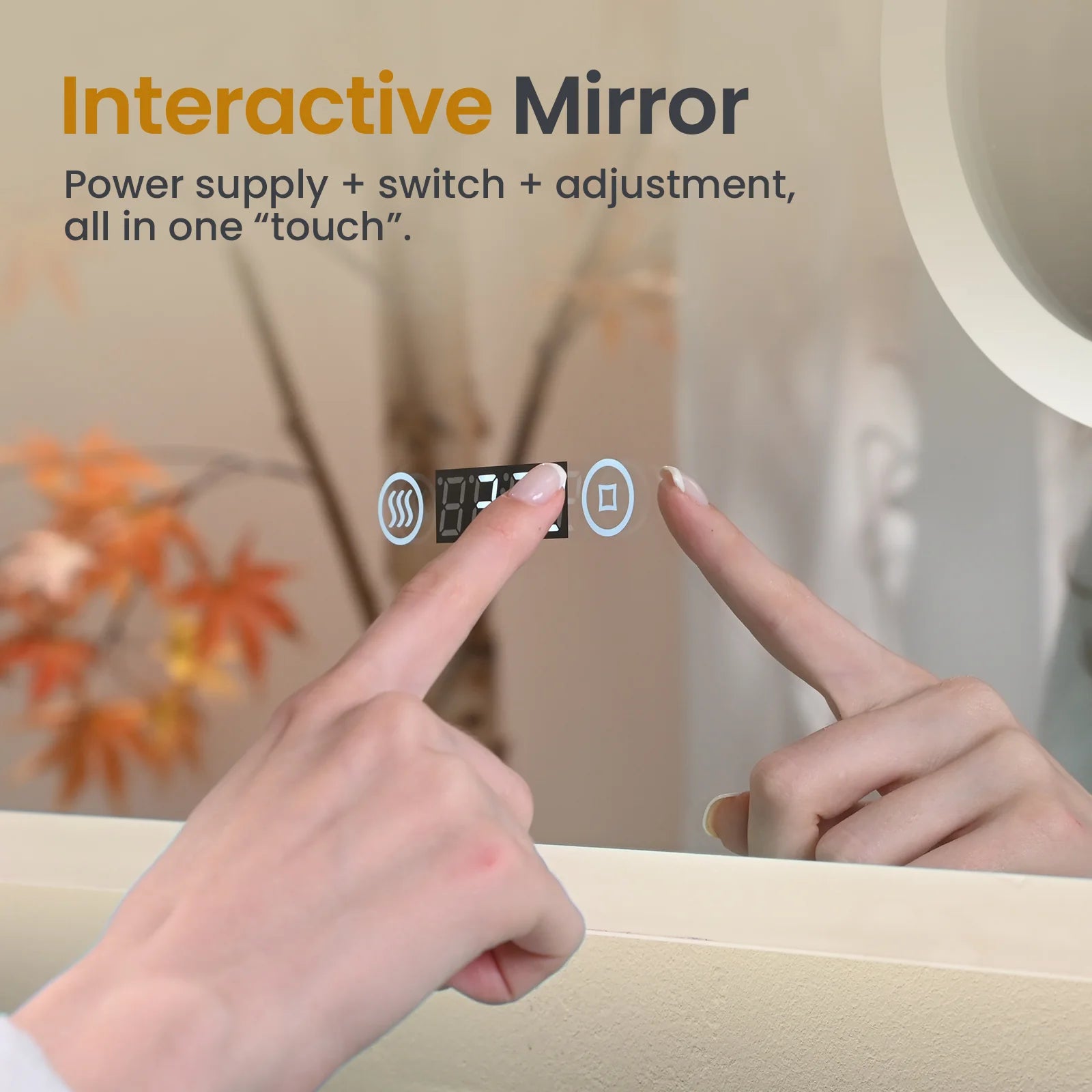 Bathroom Mirror 80x60cm with 3000K/4000K/6500K +Dimmable+Demister Pad+3X Magnification+Clock