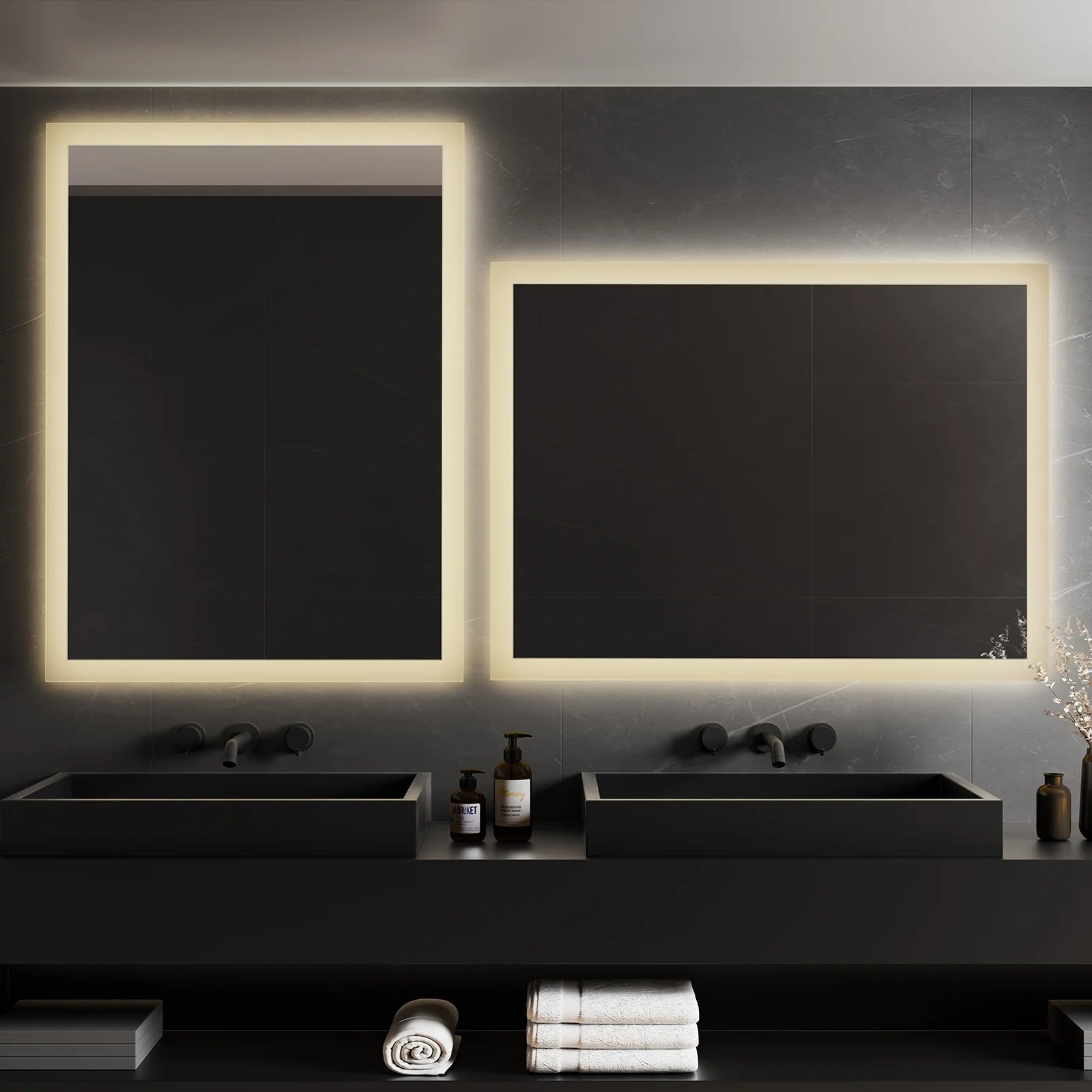 Bathroom Mirror with 3000K Warm White Light and Wall Switch, 80x60cm