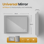 Bathroom Mirror 80x60cm with 3000K/4000K/6500K Touch+Dimmable+Demister
