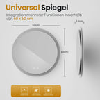Round Bathroom Mirror 60cm with 3000K/4000K/6500K Touch+Dimmable+Demister Pad