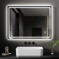 Bathroom Mirror 80x60cm with 3000K/4000K/6500K Touch+Dimmable+Demister