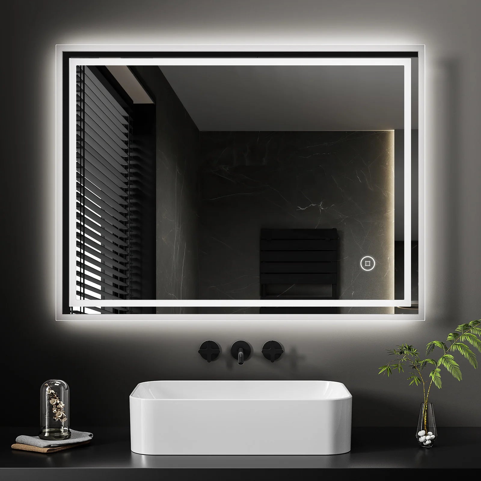 Bathroom Mirror 80x60cm with 3000K/4000K/6500K Touch+Dimmable+Demister