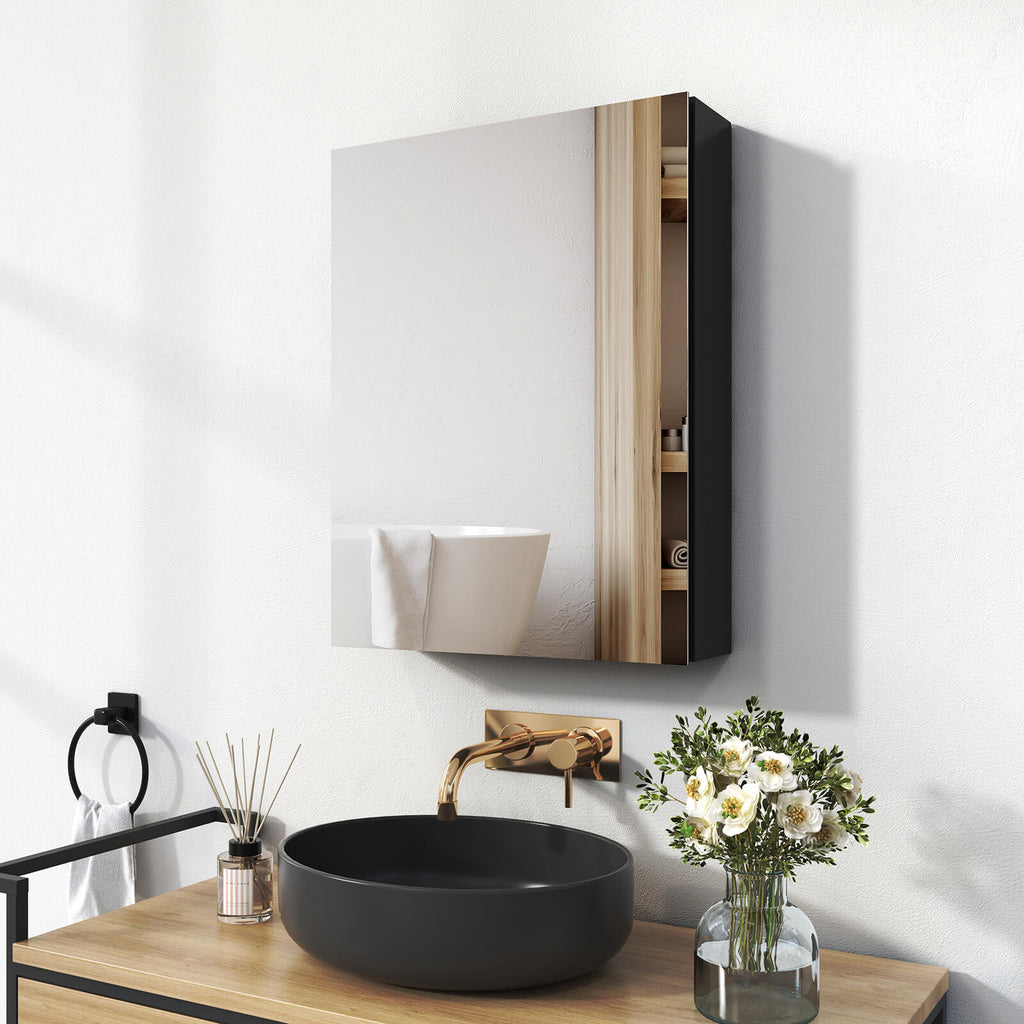 Bathroom Mirror Cabinet, Single Door, Black/White, 50x65cm