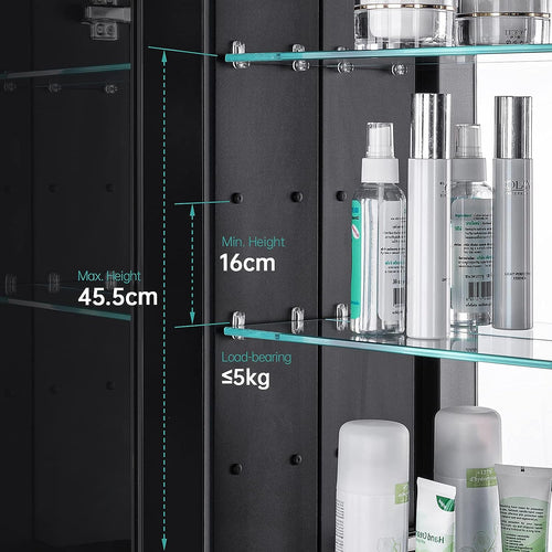 Bathroom Mirror Cabinet, Single Door, Black/White, 50x65cm