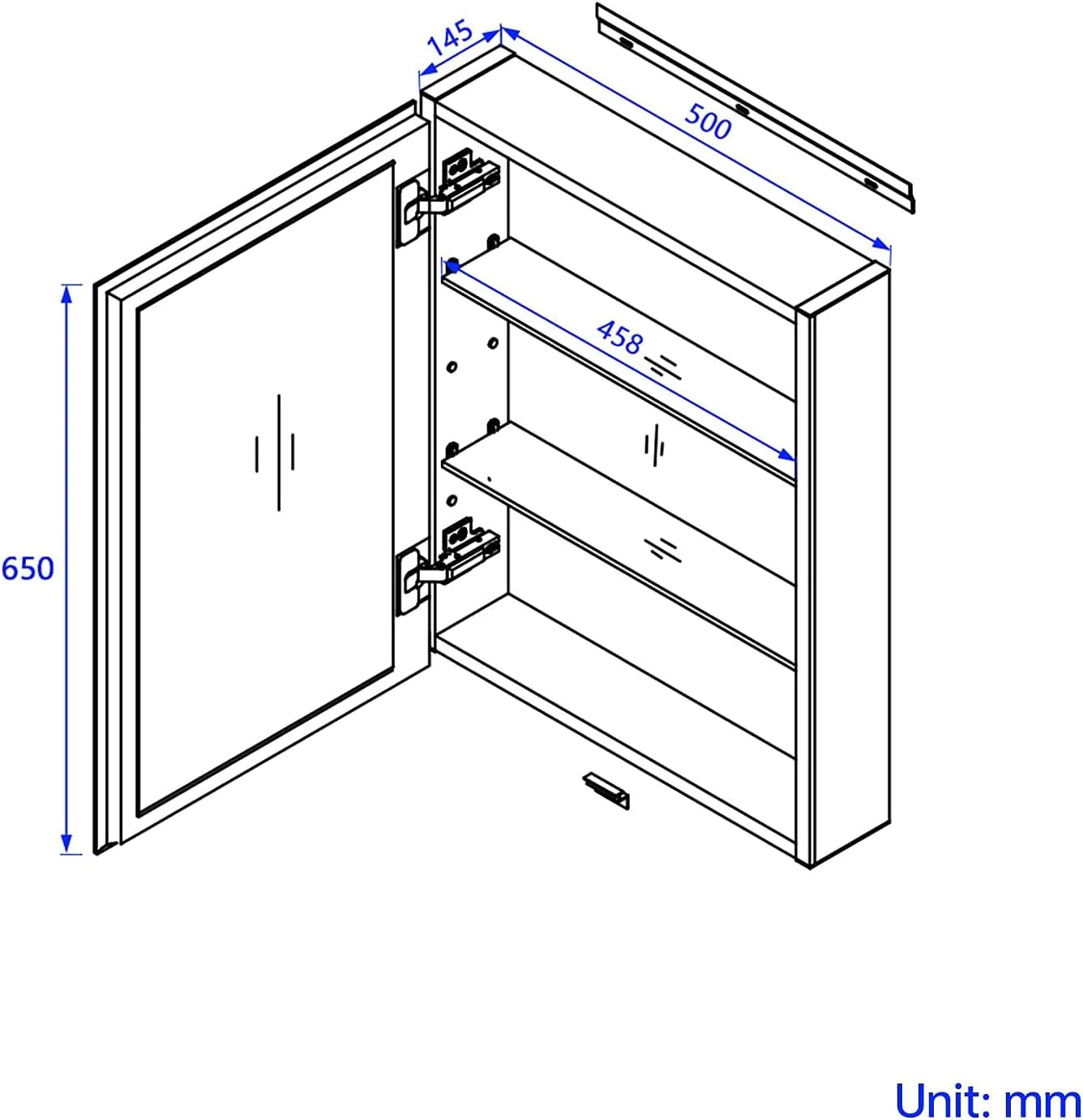 Bathroom Mirror Cabinet, Single Door, Black/White, 50x65cm