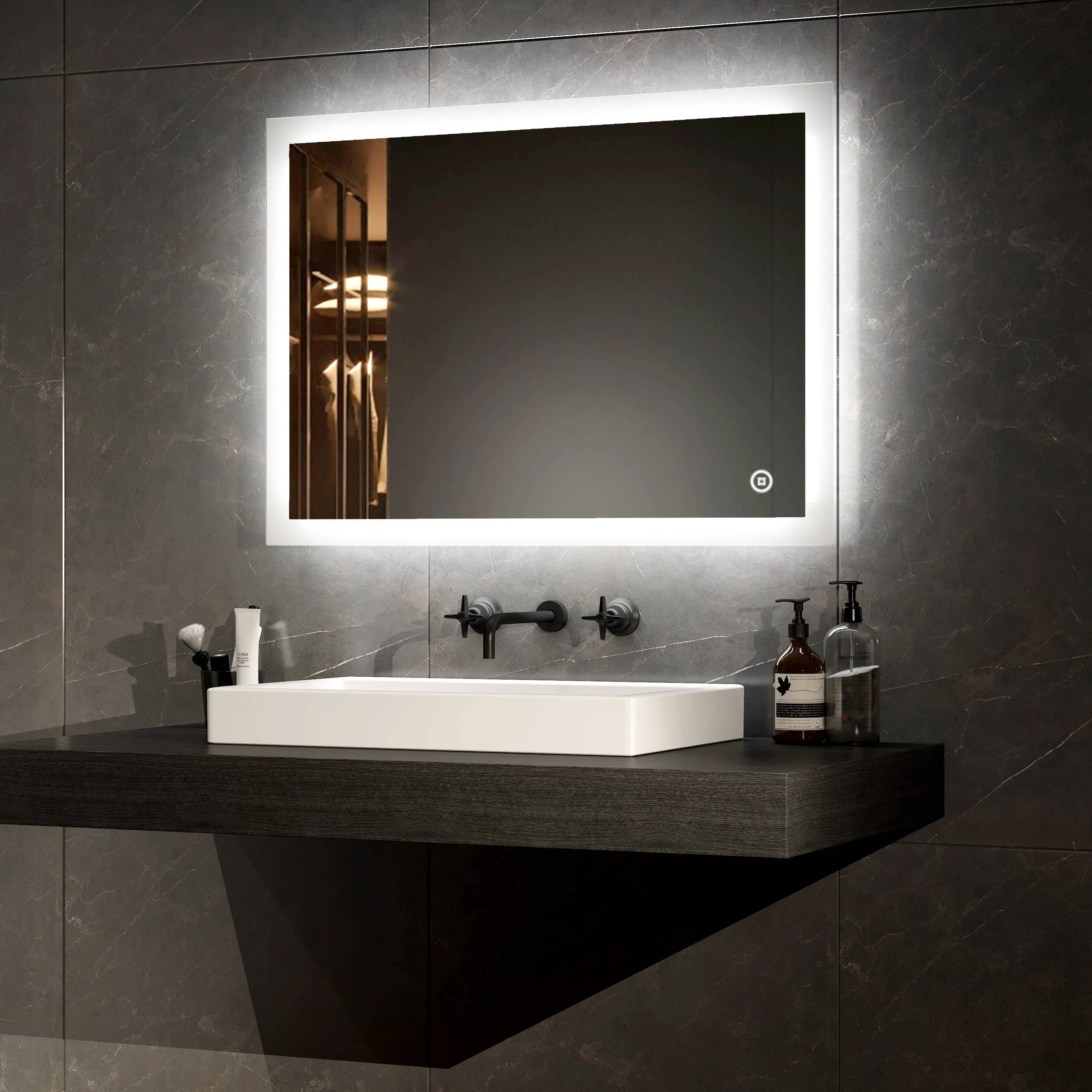 Rectangular Bathroom Mirror with Lighting, with Different Dimensions and Functions