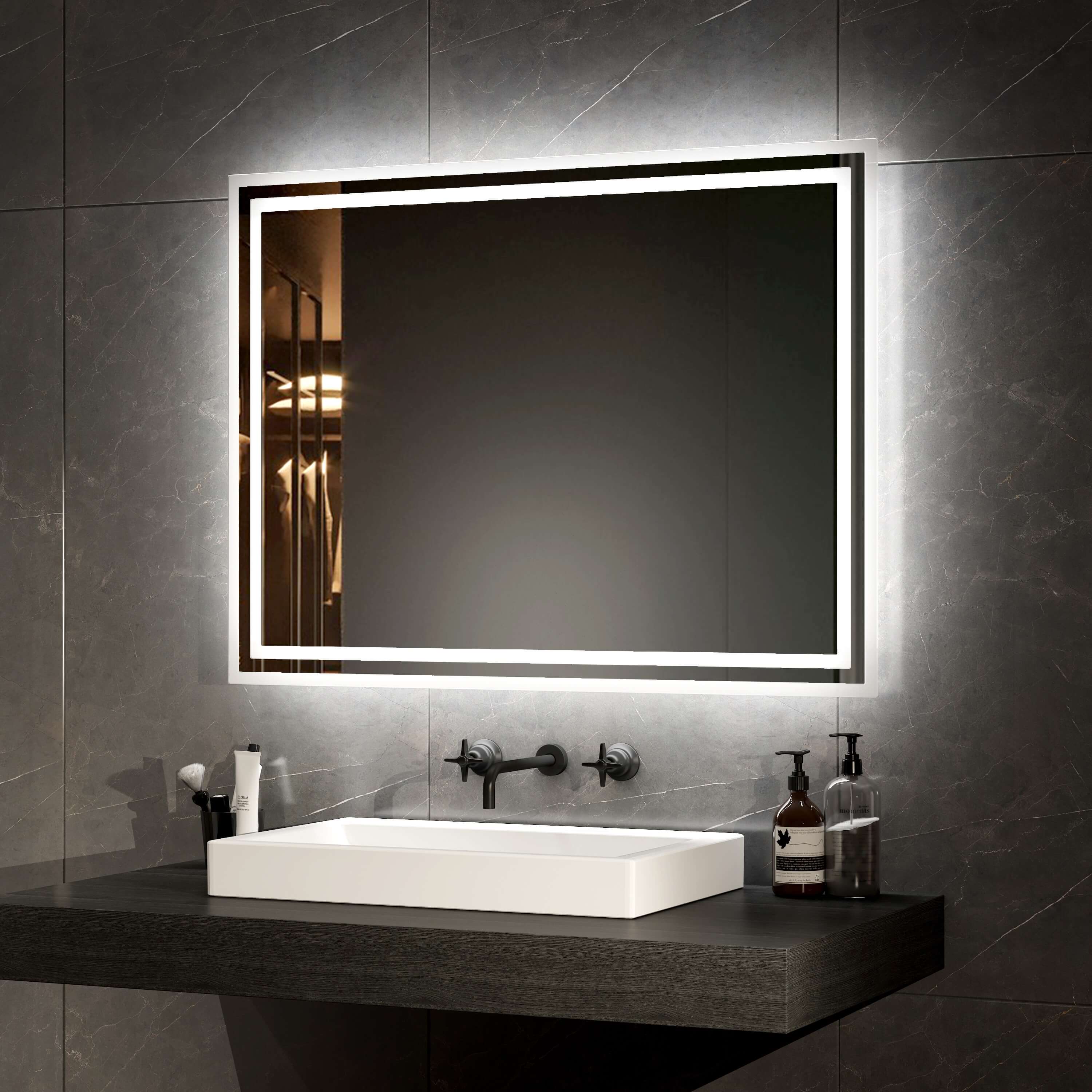 LED Bathroom Mirror with Demister, Double LED Light Strips