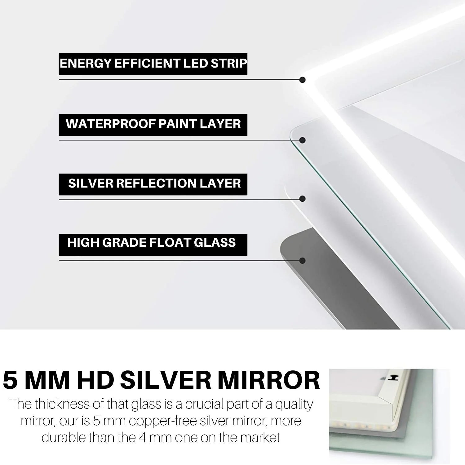 Round Mirror with LED Illuminated and Demister