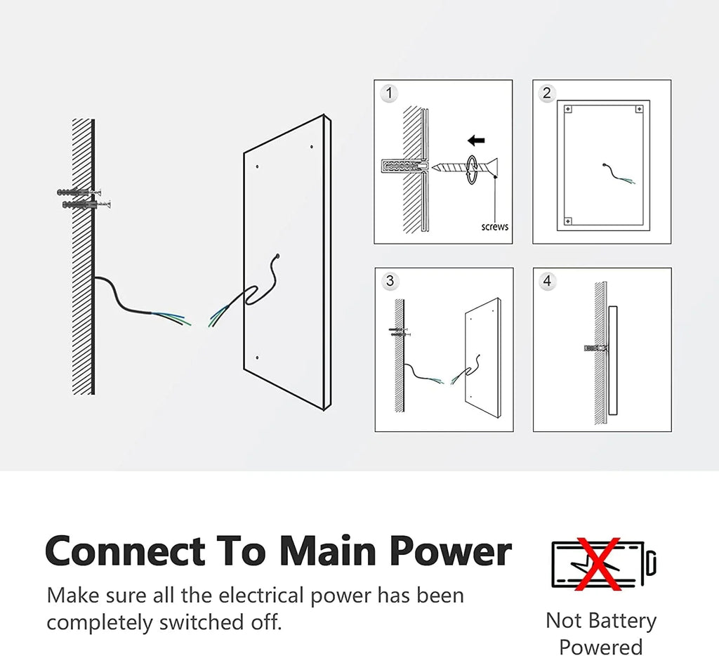Bathroom Mirror with Rounded Corners, Demister, 6500K, Hang Vertically/Horizontally