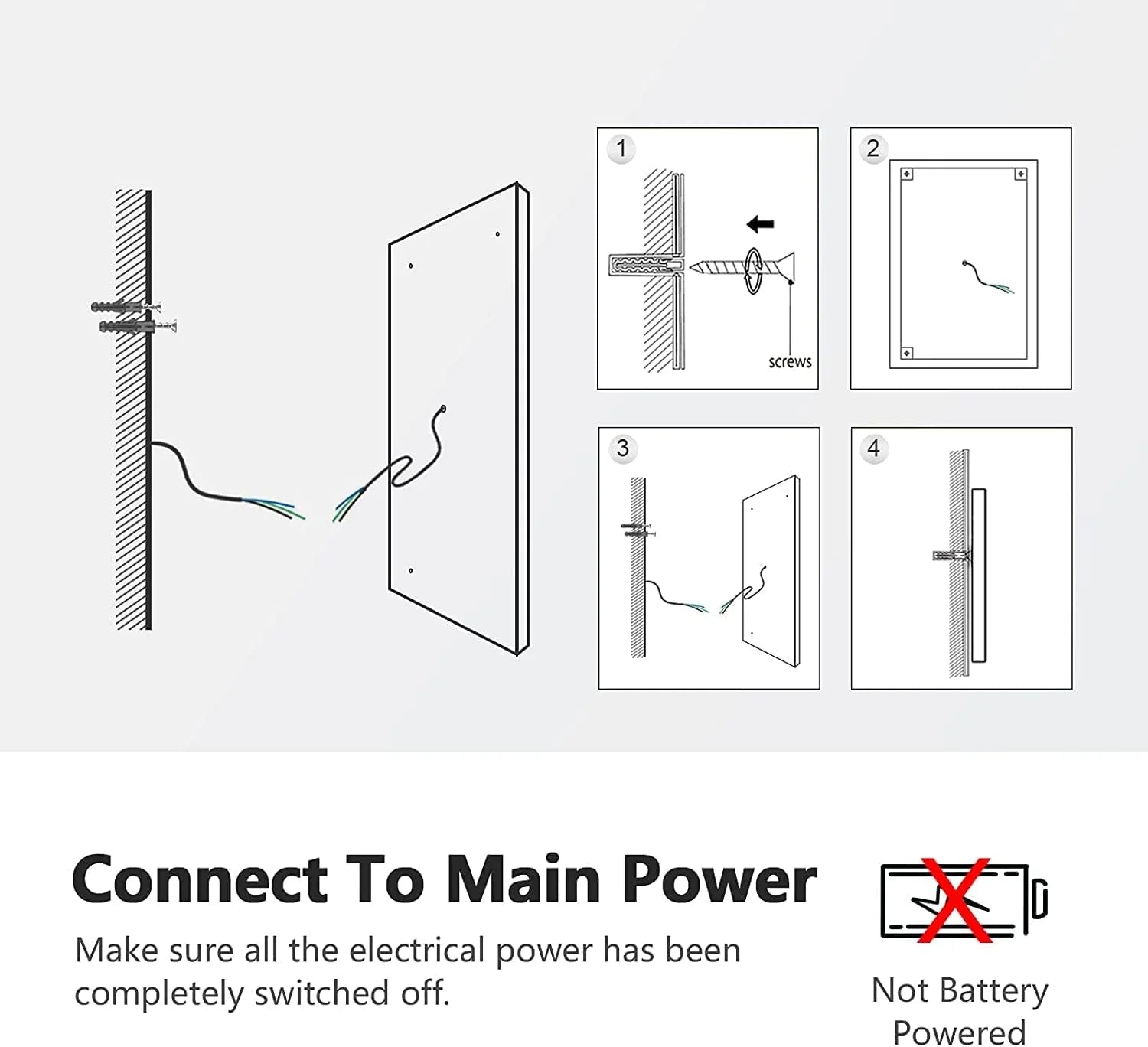 Bathroom Mirror with Rounded Corners, Demister, 6500K, Hang Vertically/Horizontally