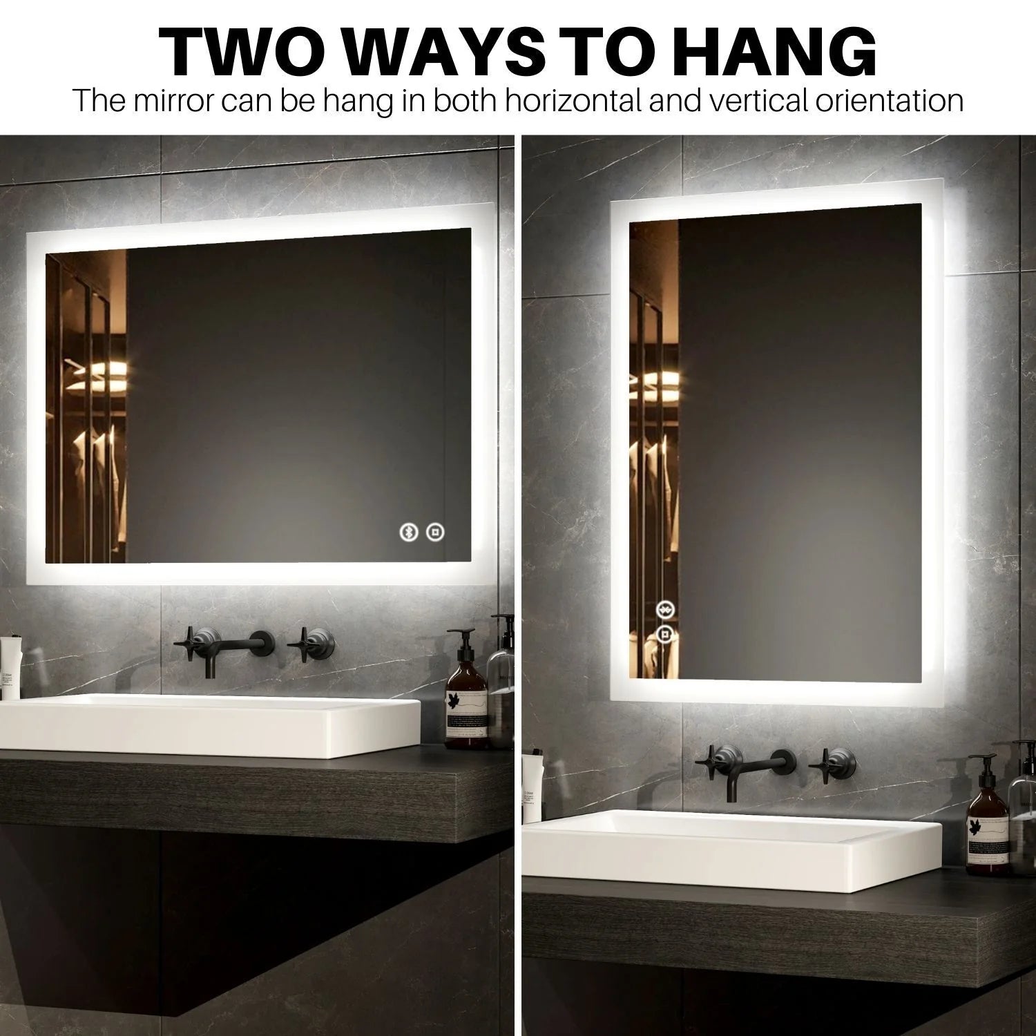 Rectangular Bathroom Mirror with Lighting, with Different Dimensions and Functions