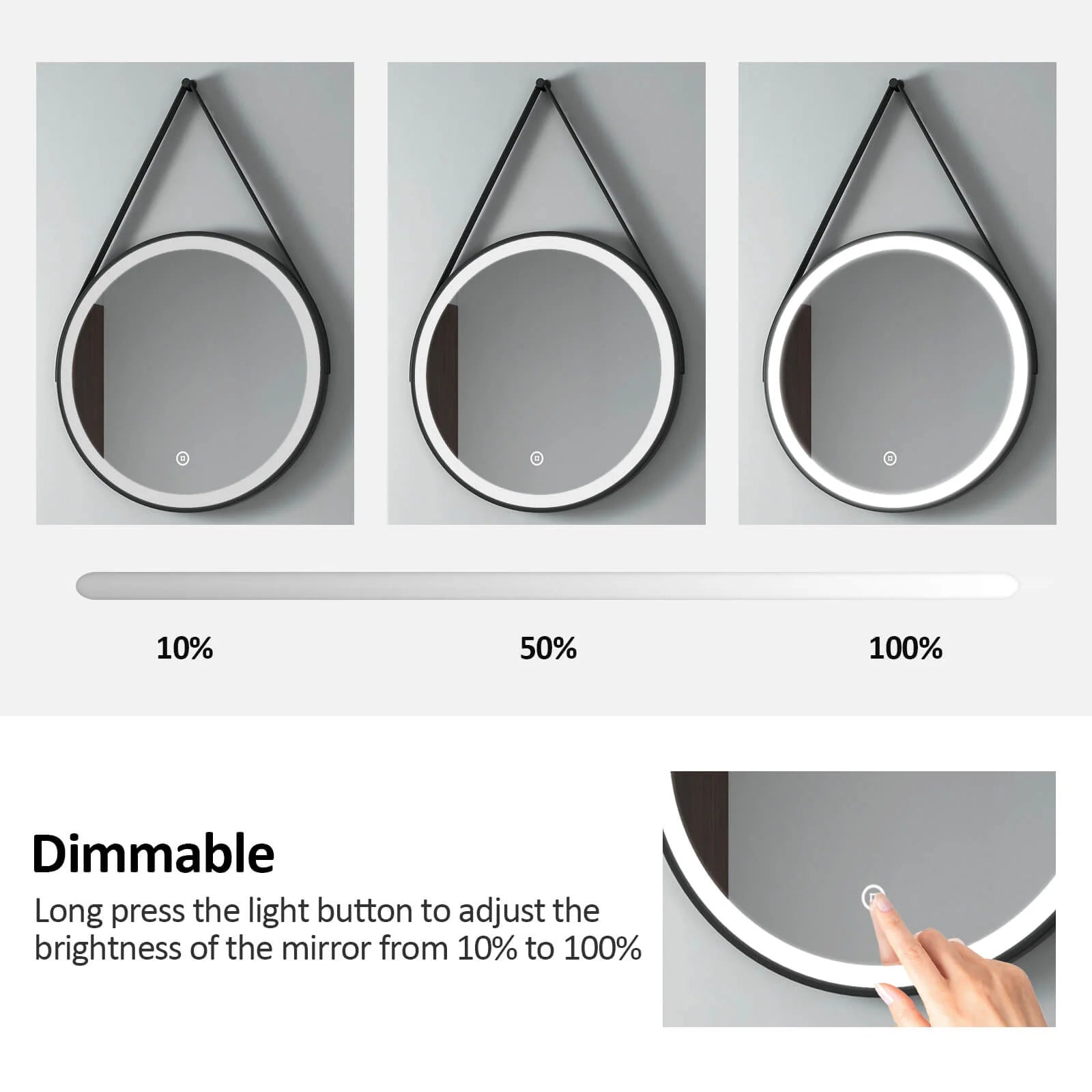 Round Black Framed LED Illuminated Mirror, 6500K
