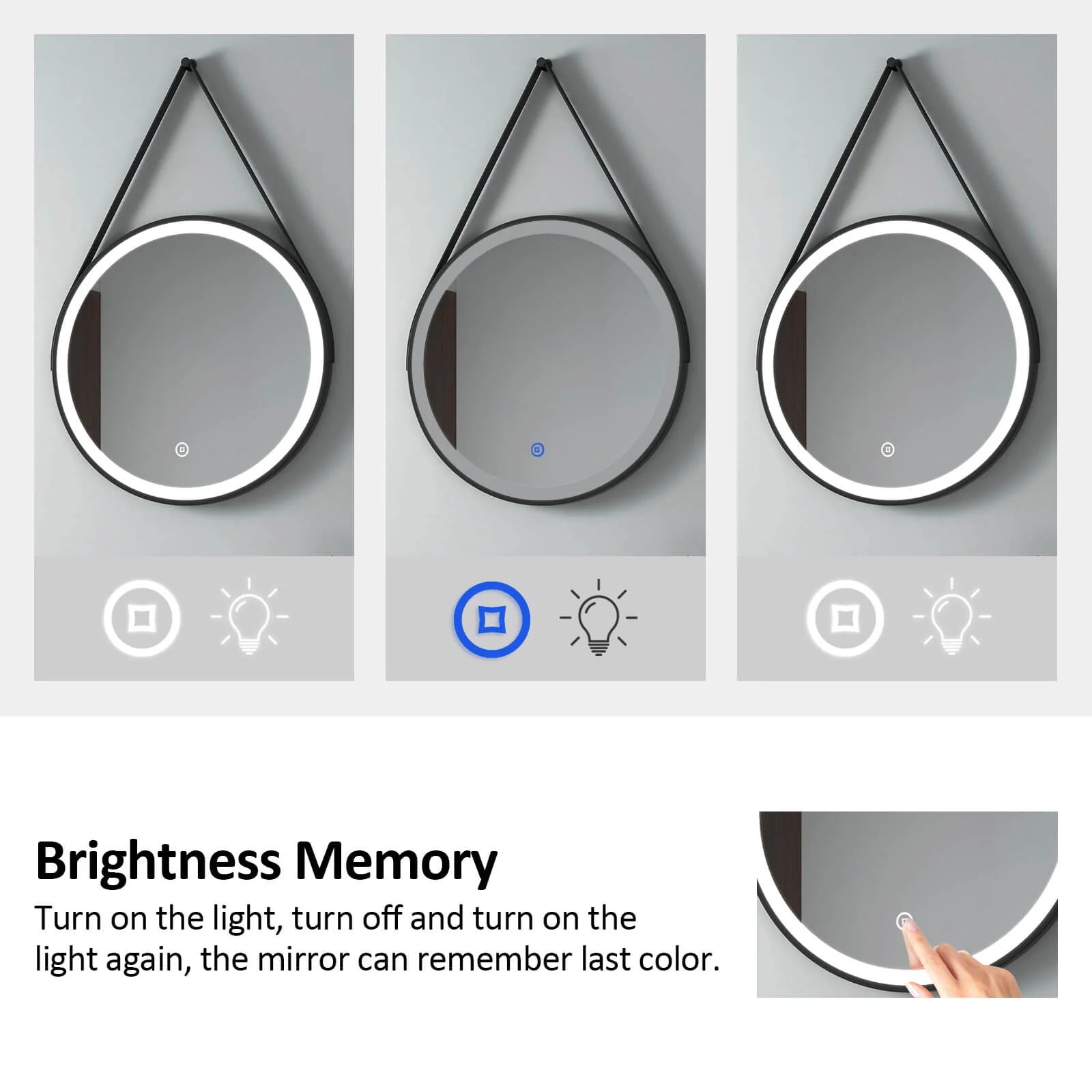 Round Black Framed LED Illuminated Mirror, 6500K