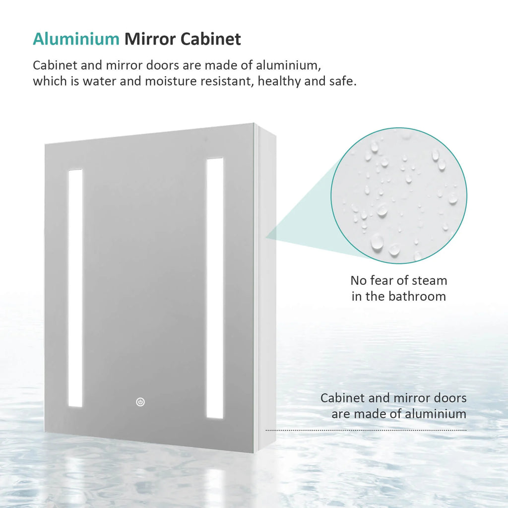 LED Aluminium Mirror Cabinet with Demister Pad and Shaver Socket