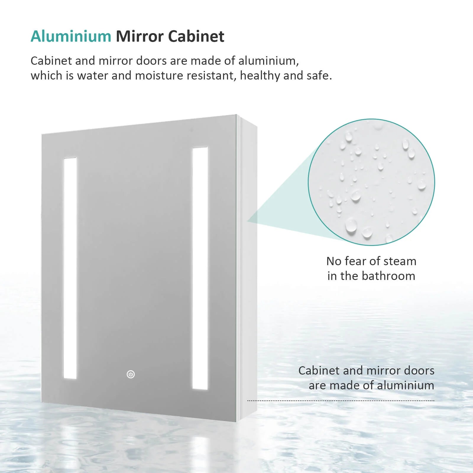 LED Aluminium Mirror Cabinet with Demister Pad and Shaver Socket
